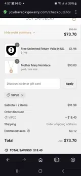 Vip20 coupon verification screenshot