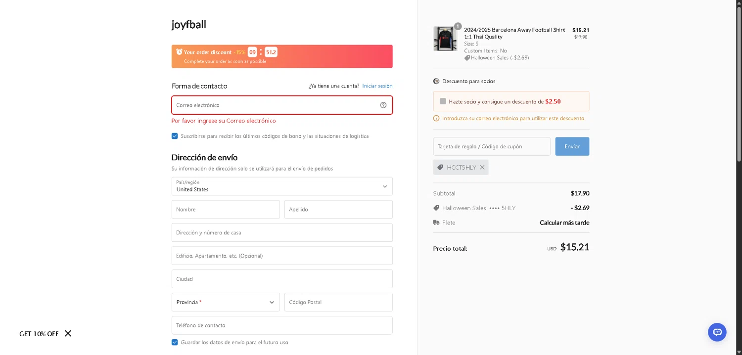 Joyfball checkout page showing Joyfball promo code box | Screenshot taken by SimplyCodes community member on Feb 14, 2026