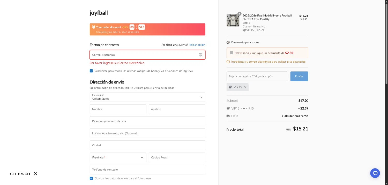 Joyfball checkout page showing Joyfball promo code box | Screenshot taken by SimplyCodes community member on Feb 3, 2026