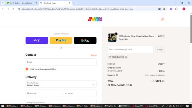 Joyin Inc checkout page showing Joyin Inc promo code box | Screenshot taken by SimplyCodes community member on Oct 7, 2025