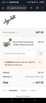 FLASH20 coupon verification screenshot