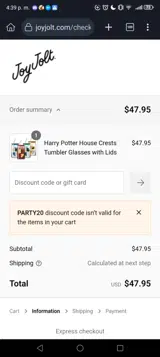 PARTY20 coupon verification screenshot