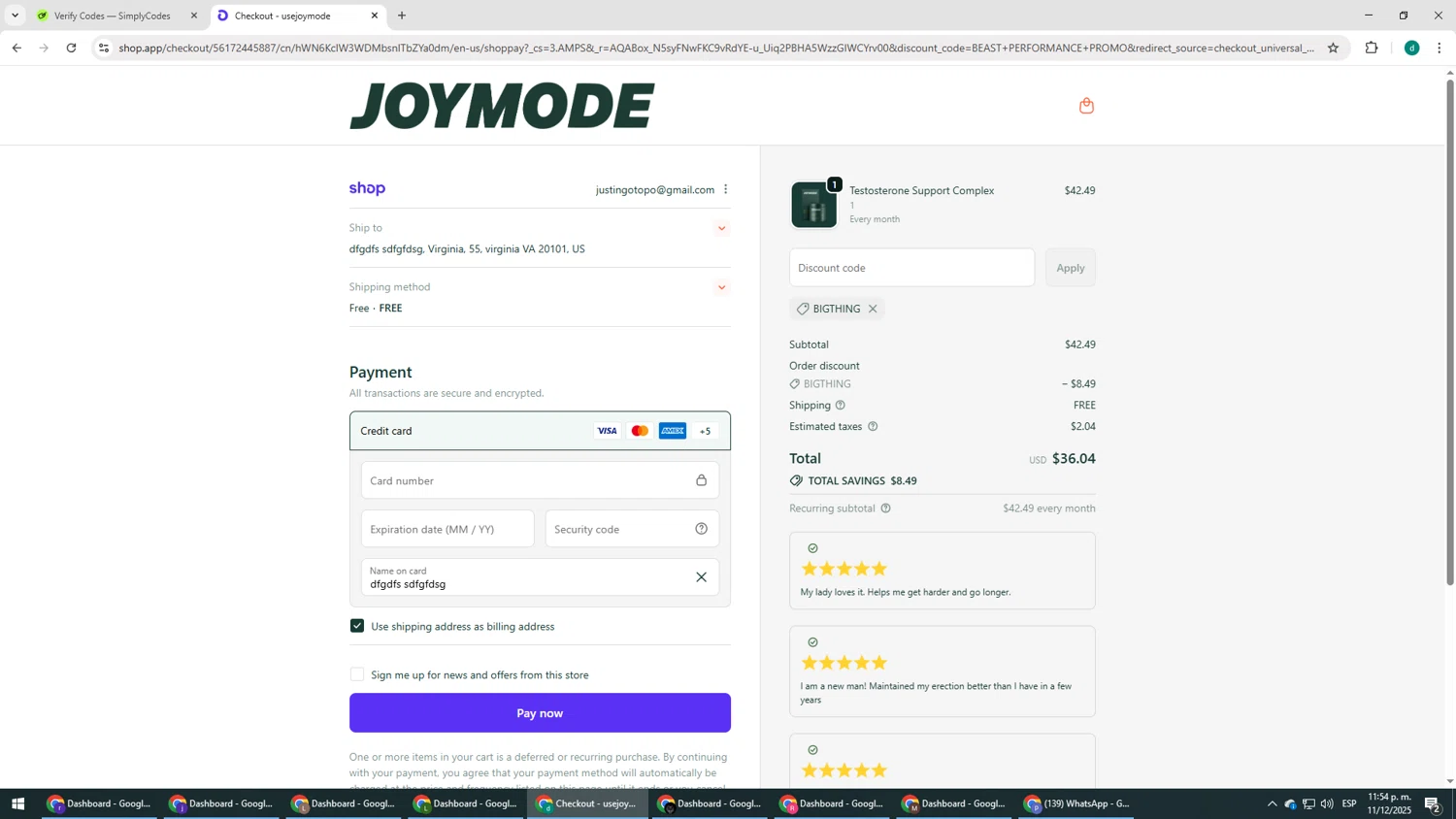 JOYMODE US promo code screenshot showing code BIGTHING applied at JOYMODE US checkout page. Uploaded by SimplyCodes community member HEROESCUDA on Dec 12, 2025