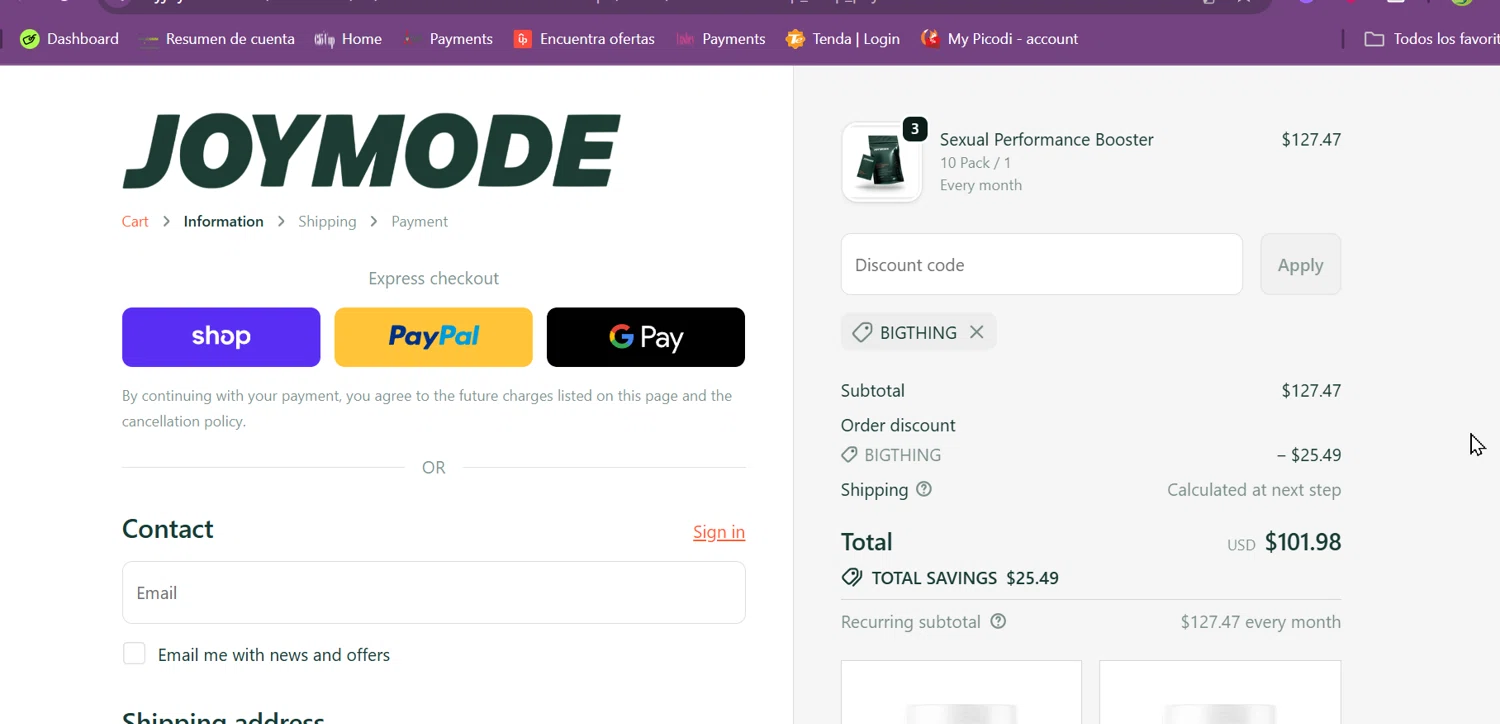JOYMODE US promo code screenshot showing code BIGTHING applied at JOYMODE US checkout page. Uploaded by SimplyCodes community member jungrimar on Oct 24, 2025