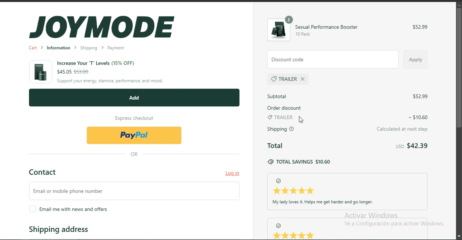 JOYMODE US promo code screenshot showing code TRAILER applied at JOYMODE US checkout page. Uploaded by SimplyCodes community member Jsjsjsjsjsjsjs on Mar 2, 2025