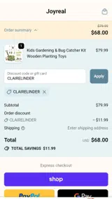CLAIRELINDER coupon verification screenshot