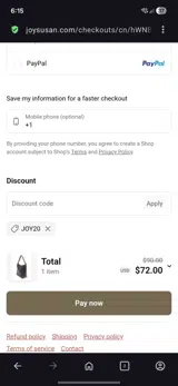 Joy Susan coupon verification screenshot