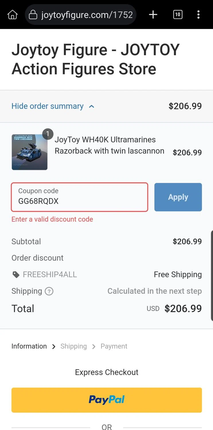 Joytoy promo code screenshot showing code GG68RQDX applied at Joytoy checkout page. Uploaded by SimplyCodes community member Carloslvz on Dec 22, 2025