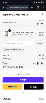 Japanese Green Tea Co. coupon verification screenshot