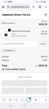 Japanese Green Tea Co. coupon verification screenshot