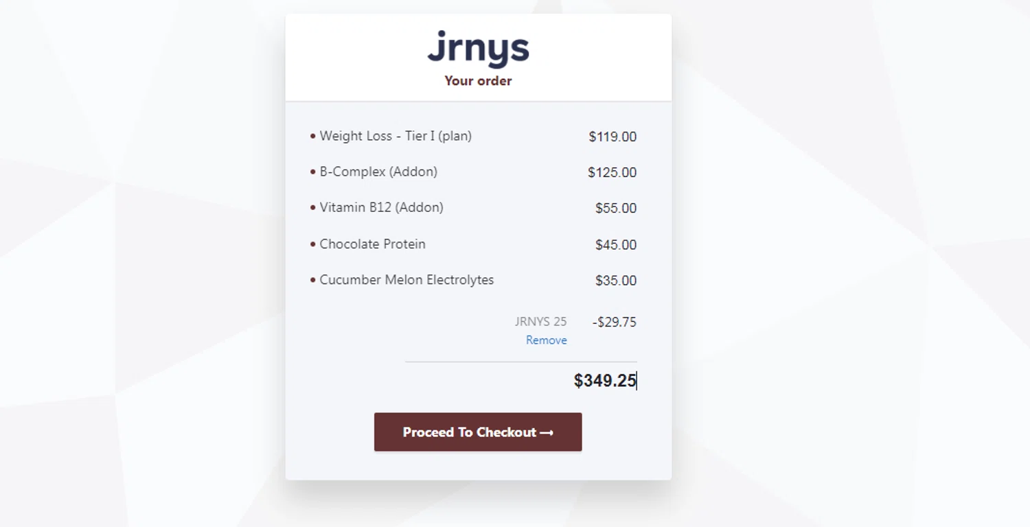 JRNYS checkout page showing JRNYS coupon code box | Screenshot taken by SimplyCodes community member on Jan 15, 2026