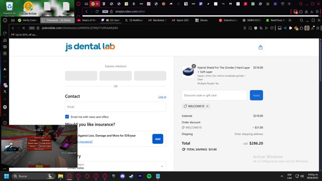 JS Dental Lab checkout page showing JS Dental Lab promo code box | Screenshot taken by SimplyCodes community member on Aug 28, 2025