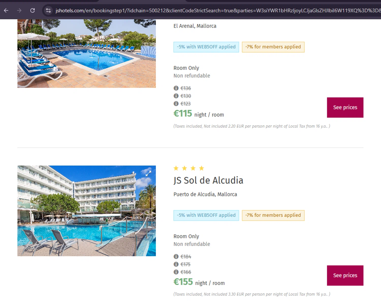 JS Hotels promo code screenshot showing code WEB5OFF applied at JS Hotels checkout page. Uploaded by SimplyCodes community member MoneySage8222 on Jun 14, 2025