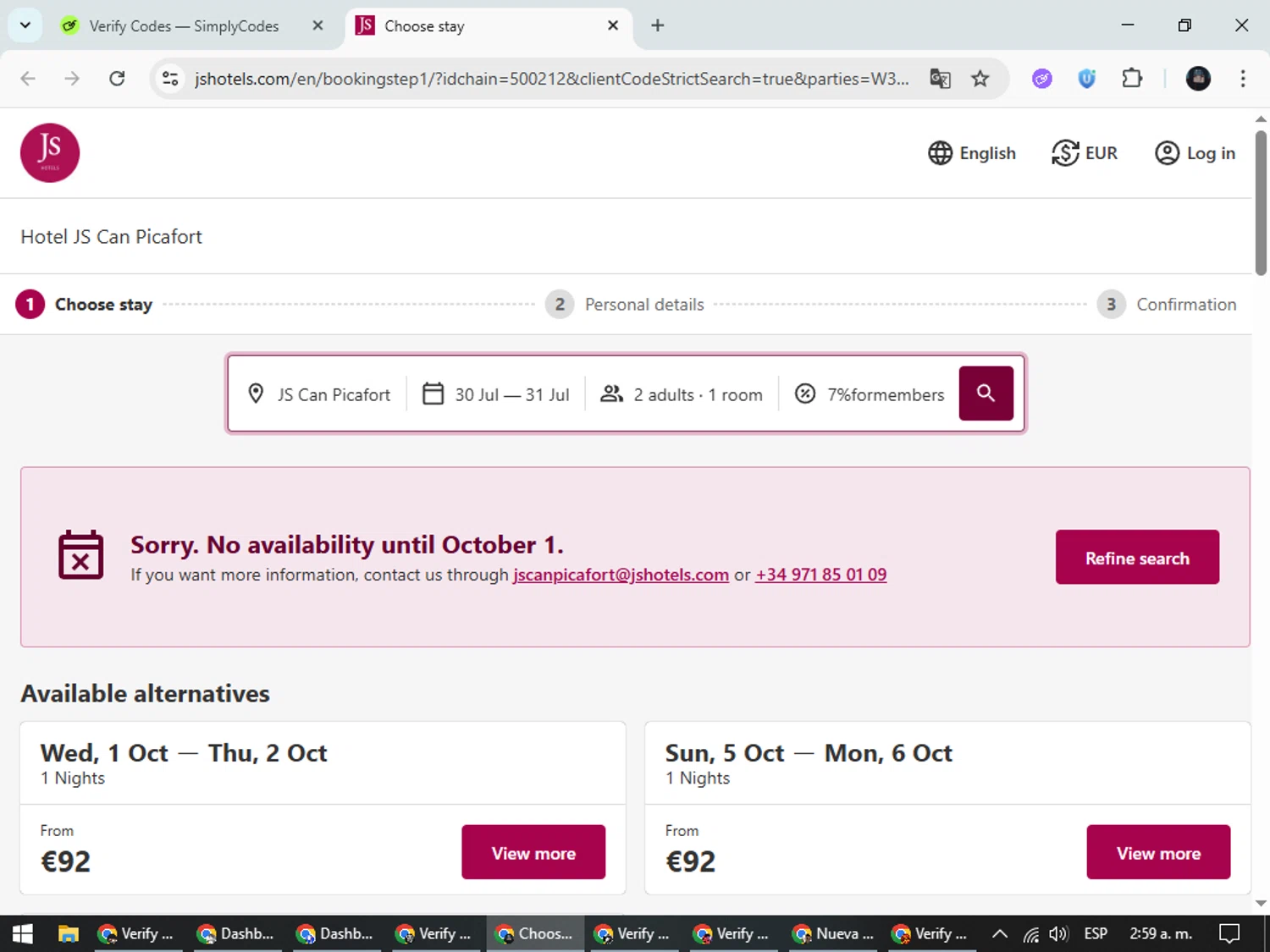 JS Hotels promo code screenshot showing code 7%formembers applied at JS Hotels checkout page. Uploaded by SimplyCodes community member ValueElite5945 on Sep 30, 2025