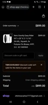 TBRCGIVEAWAY coupon verification screenshot