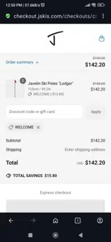 Welcome coupon verification screenshot
