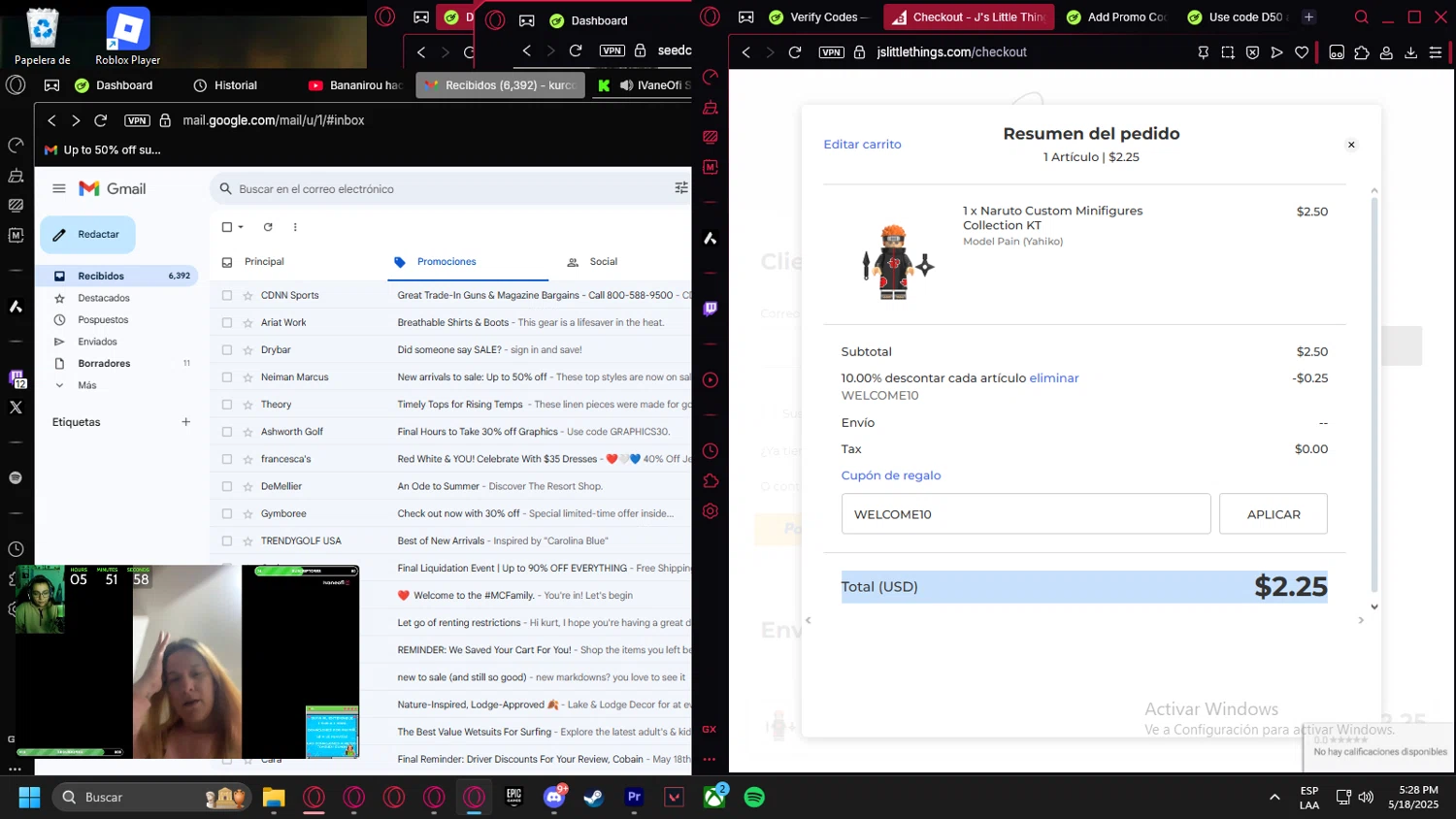 J's Little Things coupon code screenshot showing code WELCOME10 applied at J's Little Things checkout page. Uploaded by SimplyCodes community member Handivlak on May 18, 2025