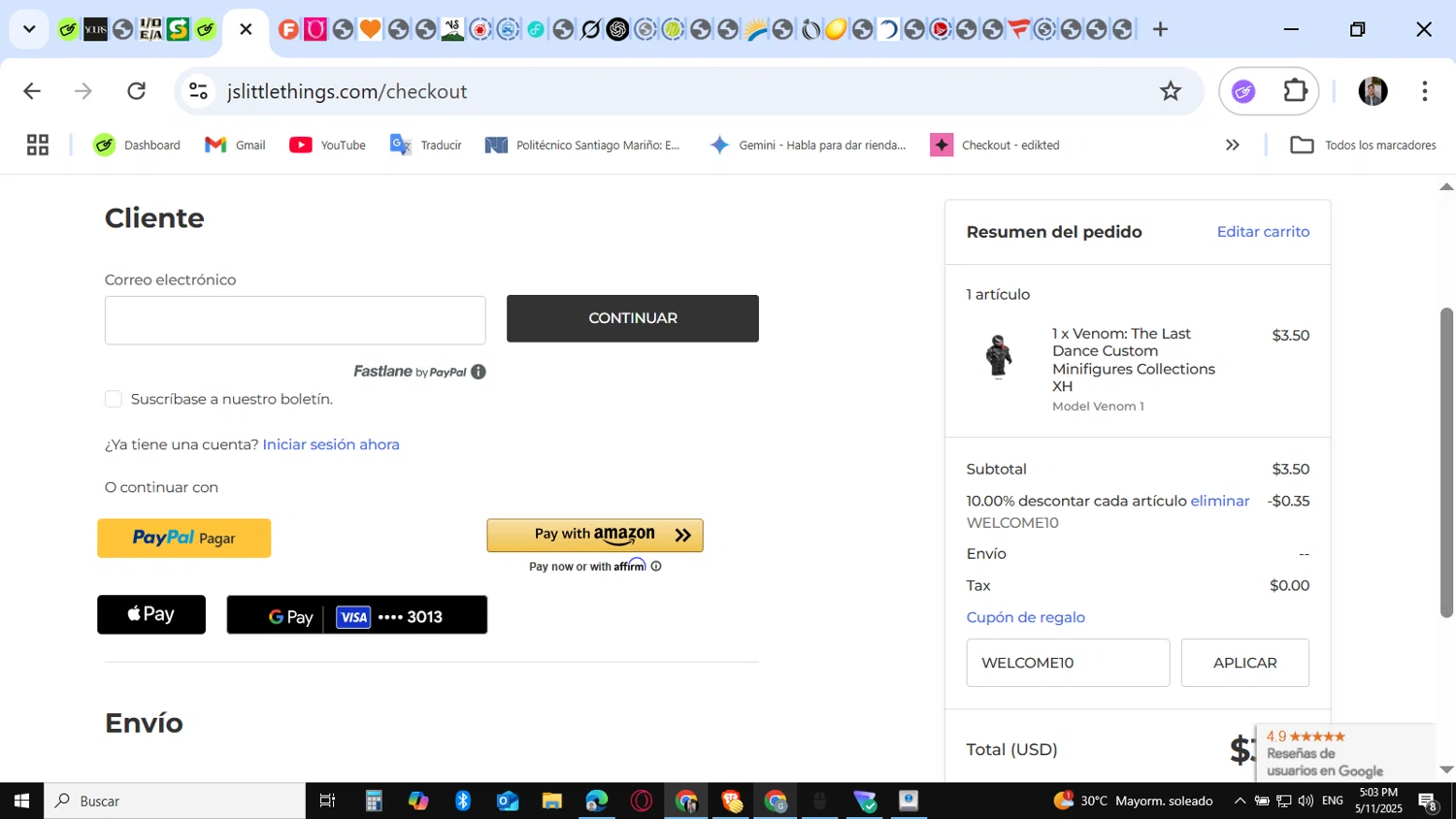 J's Little Things checkout page showing J's Little Things coupon code box | Screenshot taken by SimplyCodes community member on May 11, 2025