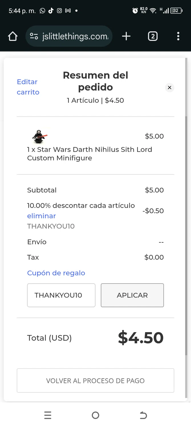 J's Little Things coupon code screenshot showing code THANKYOU10 applied at J's Little Things checkout page. Uploaded by SimplyCodes community member TokenAce5969 on May 25, 2025