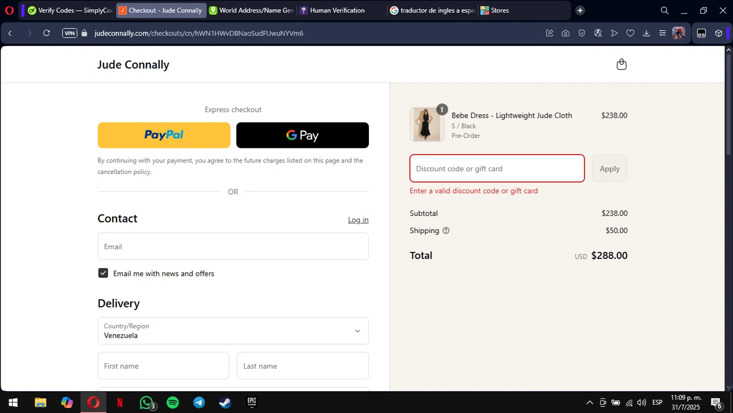 Jude Connally discount code screenshot showing code FF25 applied at Jude Connally checkout page. Uploaded by SimplyCodes community member mimusuky1 on Aug 1, 2025