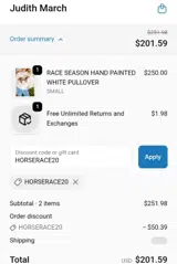 HORSERACE20 coupon verification screenshot