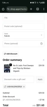JUDOSILENCER20 coupon verification screenshot