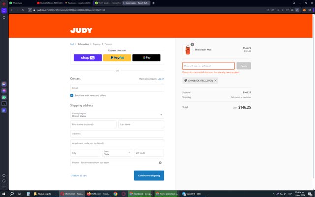 JUDY checkout page showing JUDY discount code box | Screenshot taken by SimplyCodes community member on Jun 19, 2024