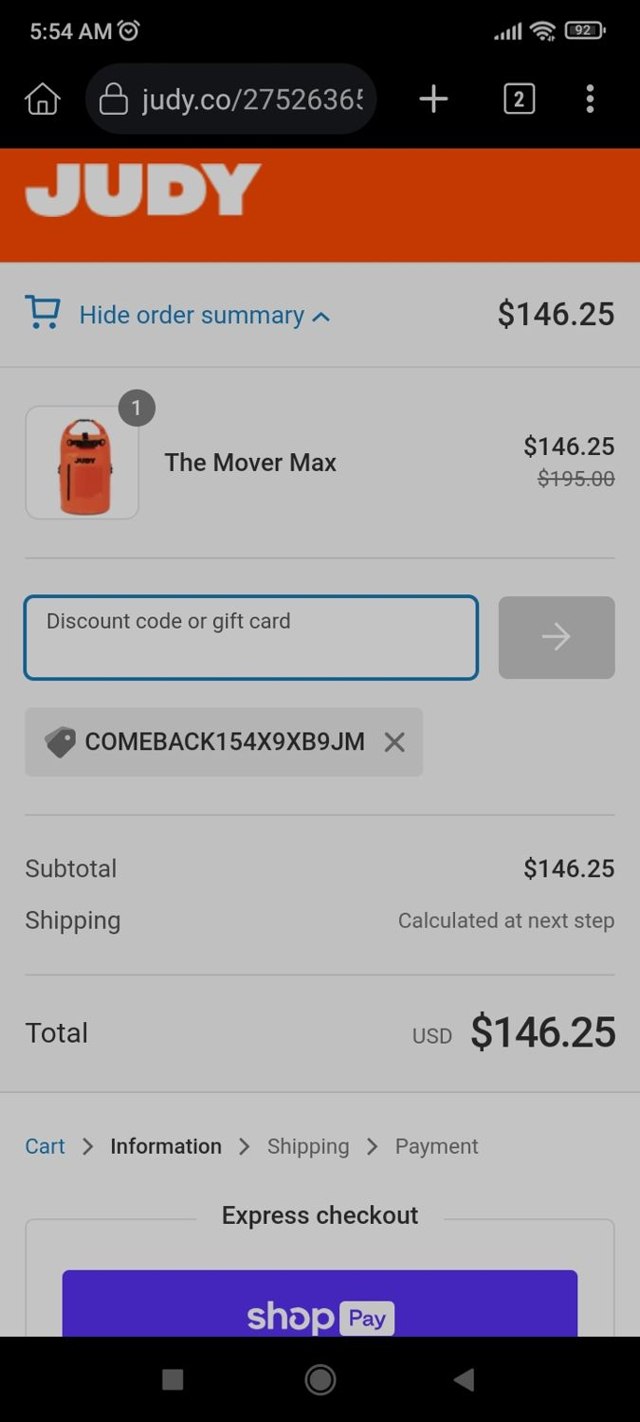 JUDY checkout page showing JUDY discount code box | Screenshot taken by SimplyCodes community member on Jun 19, 2024