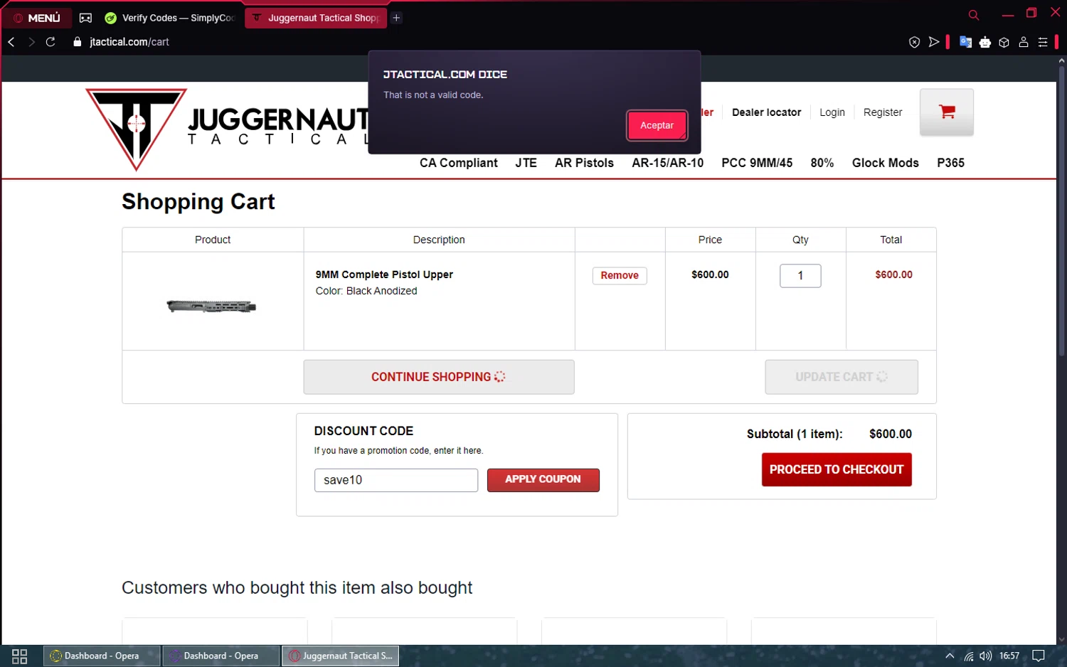 Juggernaut Tactical discount code screenshot showing code save10 applied at Juggernaut Tactical checkout page. Uploaded by SimplyCodes community member FerminLopez on Feb 25, 2025