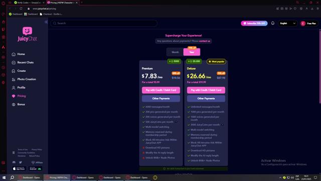 JuicyChat.AI checkout page showing JuicyChat.AI promo code box | Screenshot taken by SimplyCodes community member on Jan 23, 2025