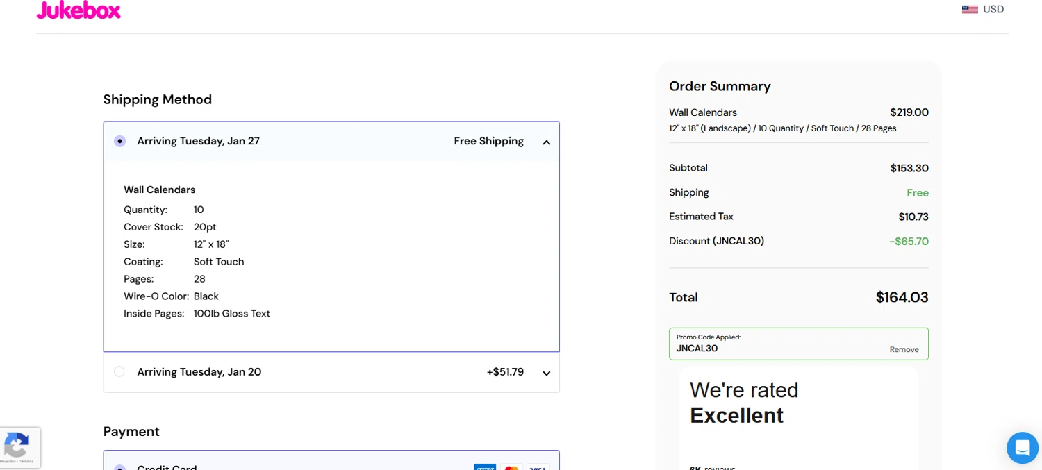 Jukebox Print checkout page showing Jukebox Print promo code box | Screenshot taken by SimplyCodes community member on Jan 12, 2026
