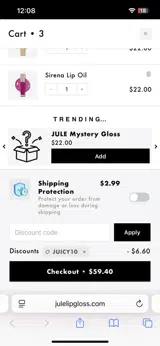JUICY10 coupon verification screenshot