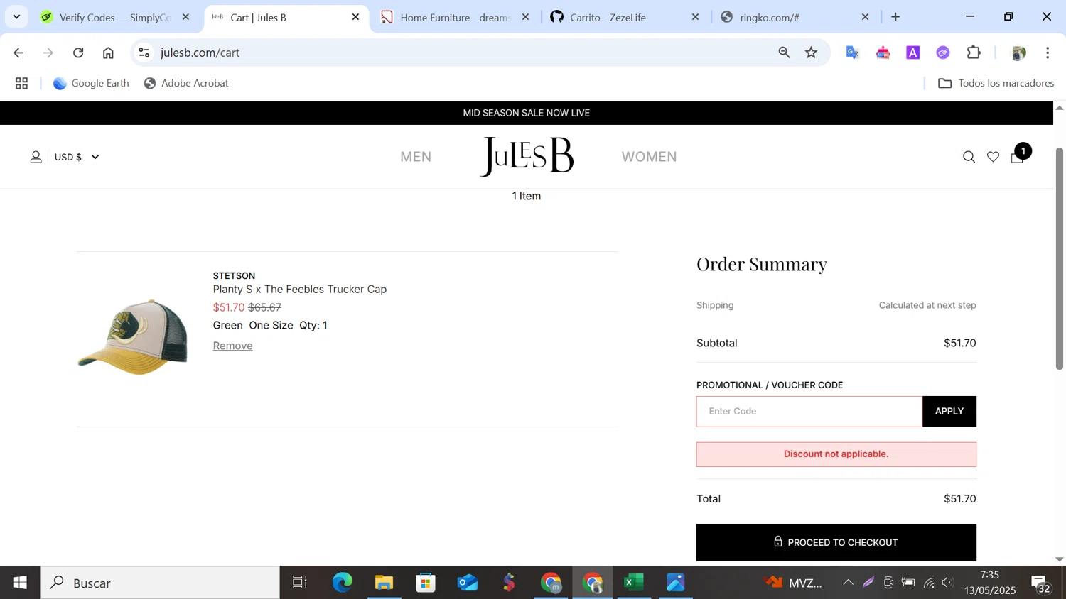Jules B promo code screenshot showing code NEW applied at Jules B checkout page. Uploaded by SimplyCodes community member NobleMonarch5837 on May 13, 2025