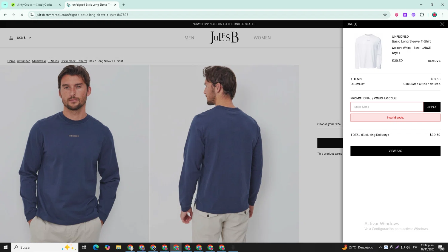 Jules B promo code screenshot showing code W8R2MP applied at Jules B checkout page. Uploaded by SimplyCodes community member William_Jones on Nov 17, 2025