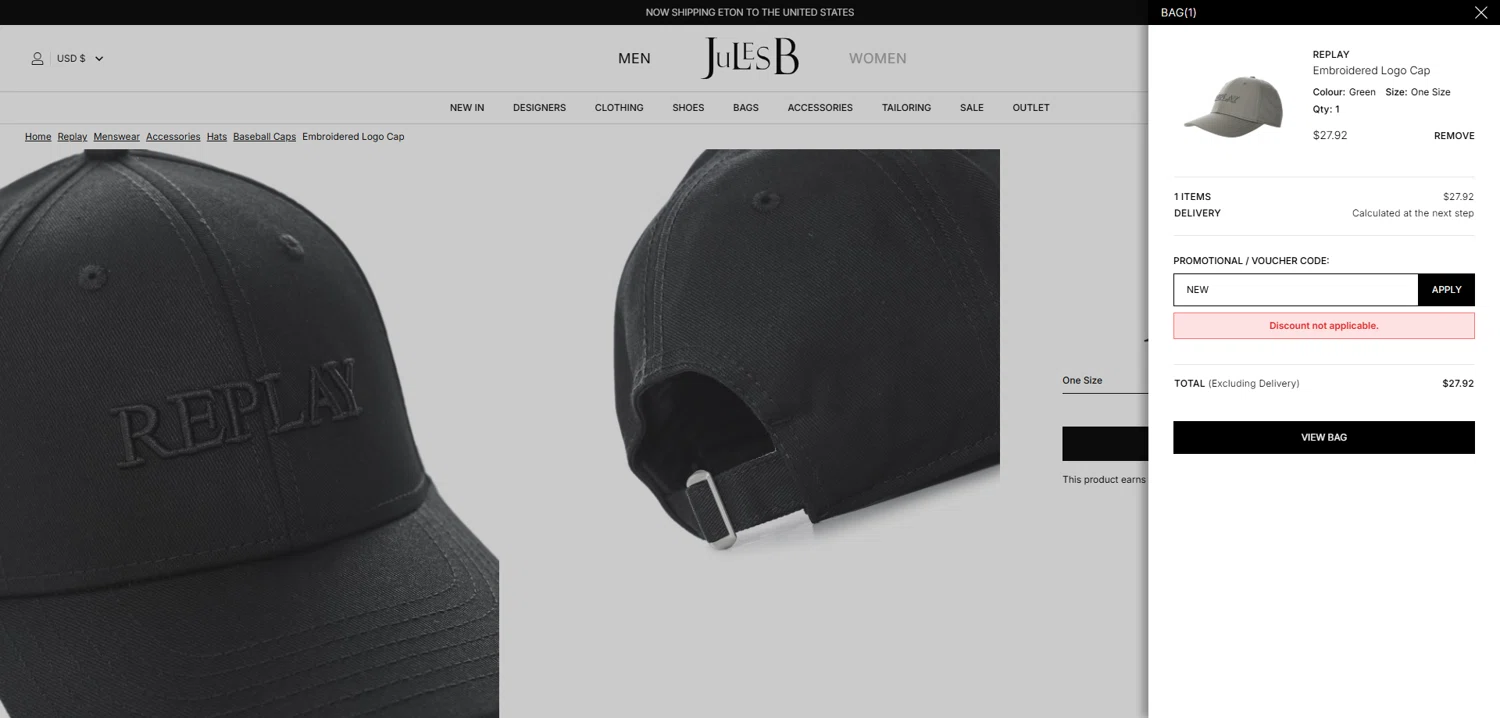 Jules B promo code screenshot showing code NEW applied at Jules B checkout page. Uploaded by SimplyCodes community member Dorothy on Oct 23, 2025