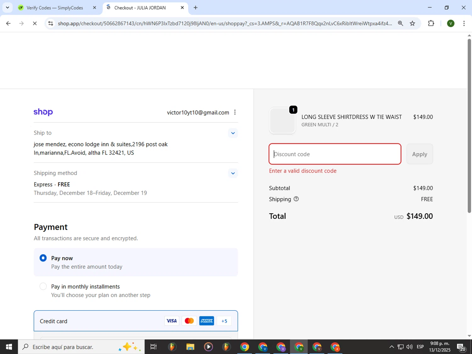 Julia Jordan promo code screenshot showing code NEWJJFAN applied at Julia Jordan checkout page. Uploaded by SimplyCodes community member PrimeWizard4168 on Dec 14, 2025