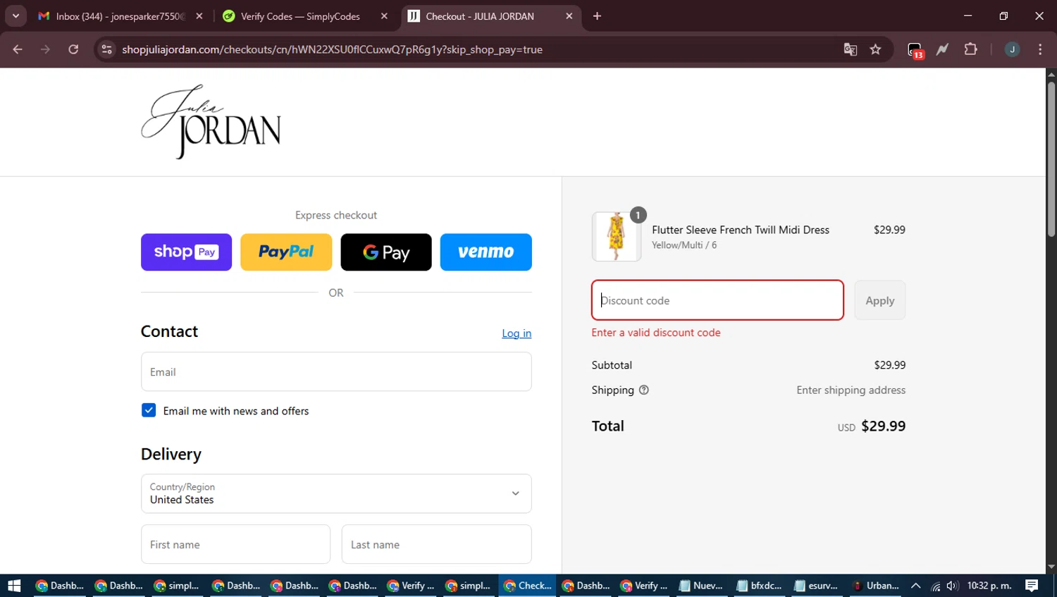 Julia Jordan promo code screenshot showing code HOLIDAY2024 applied at Julia Jordan checkout page. Uploaded by SimplyCodes community member ScanLynx8928 on Aug 21, 2025