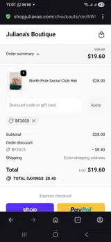 Juliana's Boutique coupon verification screenshot