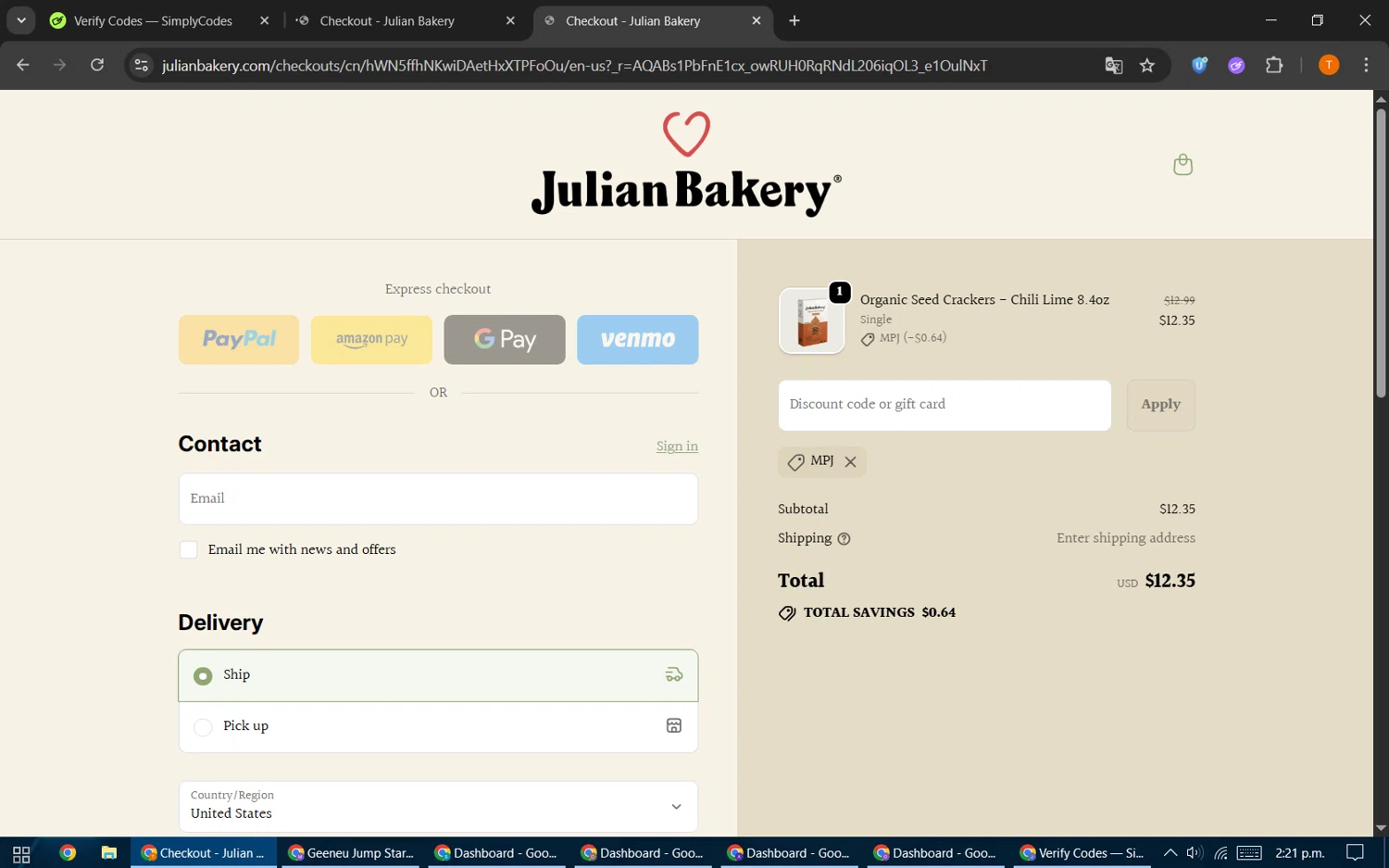 Julian Bakery promo code screenshot showing code MPJ applied at Julian Bakery checkout page. Uploaded by SimplyCodes community member EpicHero3141 on Nov 24, 2025