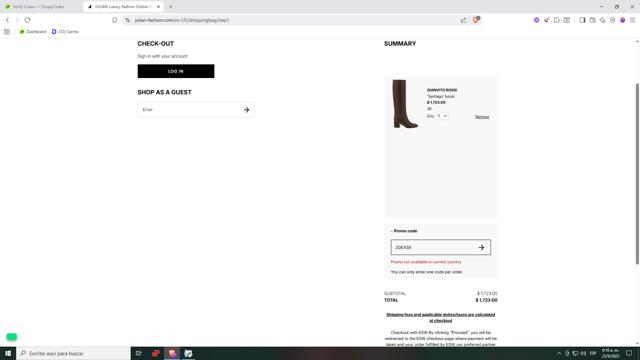 Julian Fashion checkout page showing Julian Fashion promo code box | Screenshot taken by SimplyCodes community member on Sep 25, 2025