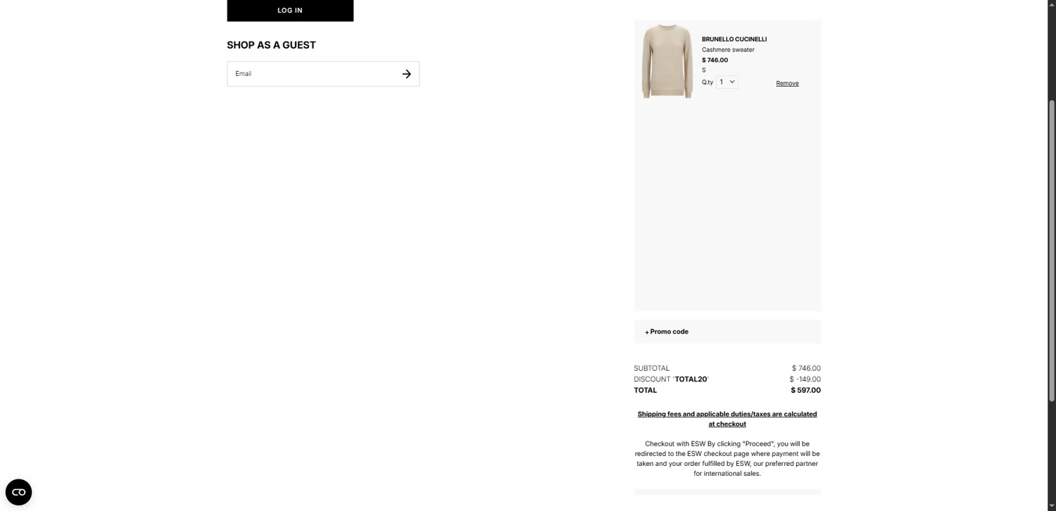 Julian Fashion promo code screenshot showing code TOTAL20 applied at Julian Fashion checkout page. Uploaded by SimplyCodes community member VictoriousBoss8742 on Feb 23, 2026