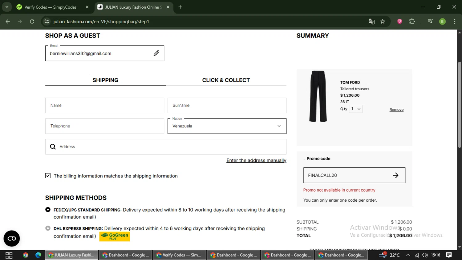 Julian Fashion checkout page showing Julian Fashion promo code box | Screenshot taken by SimplyCodes community member on Feb 25, 2026