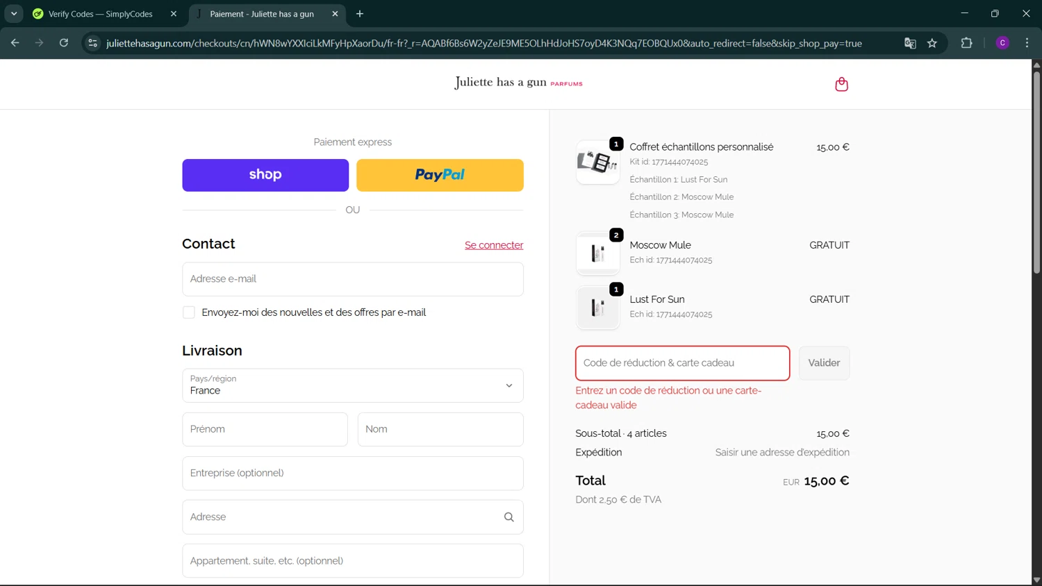 Juliette has a Gun discount code screenshot showing code IPSY15 applied at Juliette has a Gun checkout page. Uploaded by SimplyCodes community member GoldSeeker3096 on Feb 18, 2026