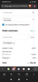 Extra10% coupon verification screenshot