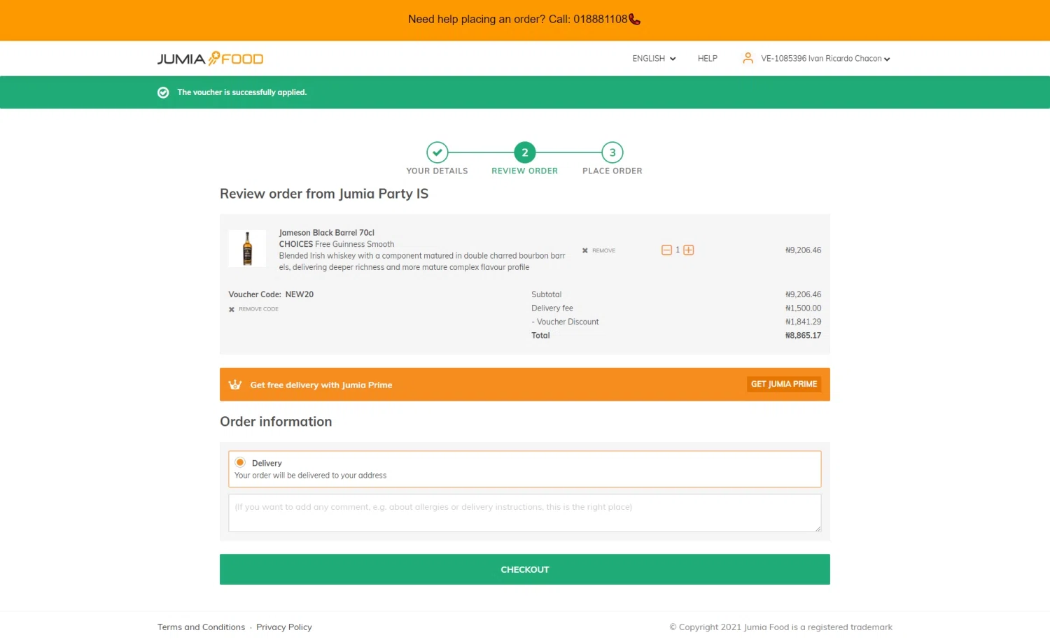 where to use Jumia Food promo code box