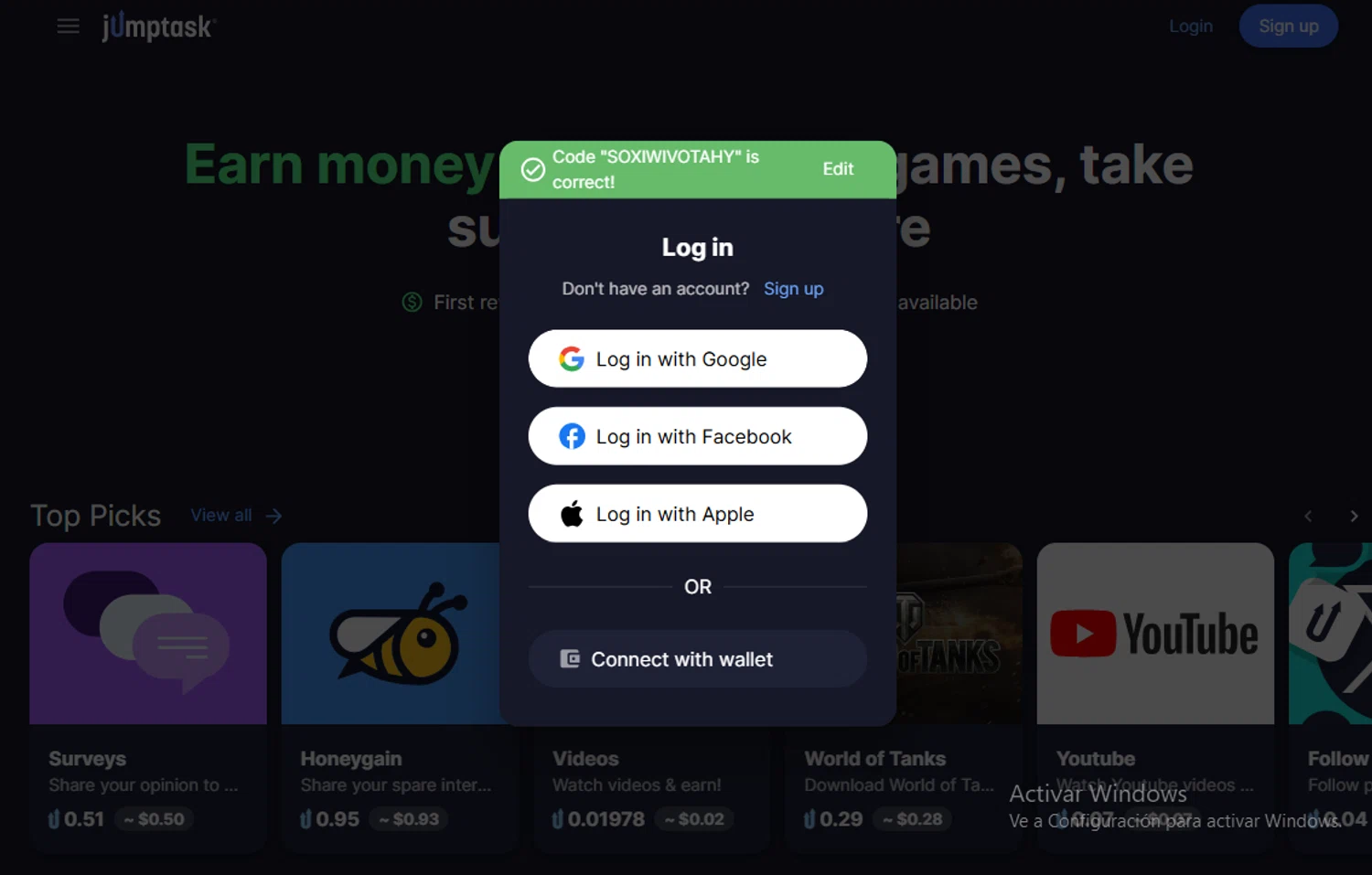 JumpTask.io promo code screenshot showing code SOXIWIVOTAHY applied at JumpTask.io checkout page. Uploaded by SimplyCodes community member Gary_23 on Sep 19, 2025