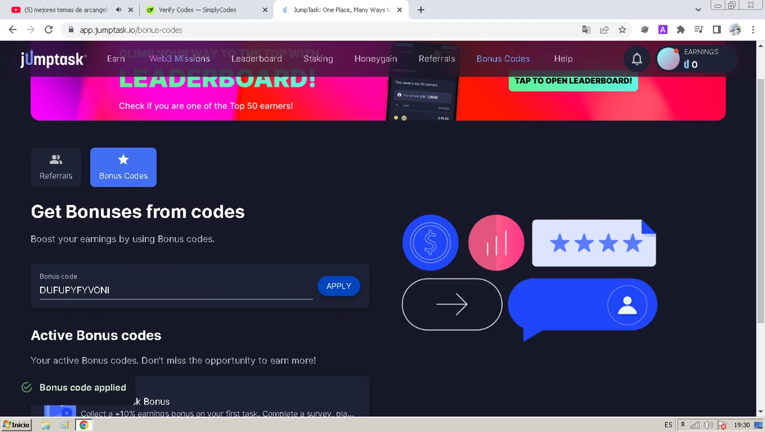 JumpTask.io promo code screenshot showing code DUFUPYFYVONI applied at JumpTask.io checkout page. Uploaded by SimplyCodes community member jesusalejandro on May 10, 2025