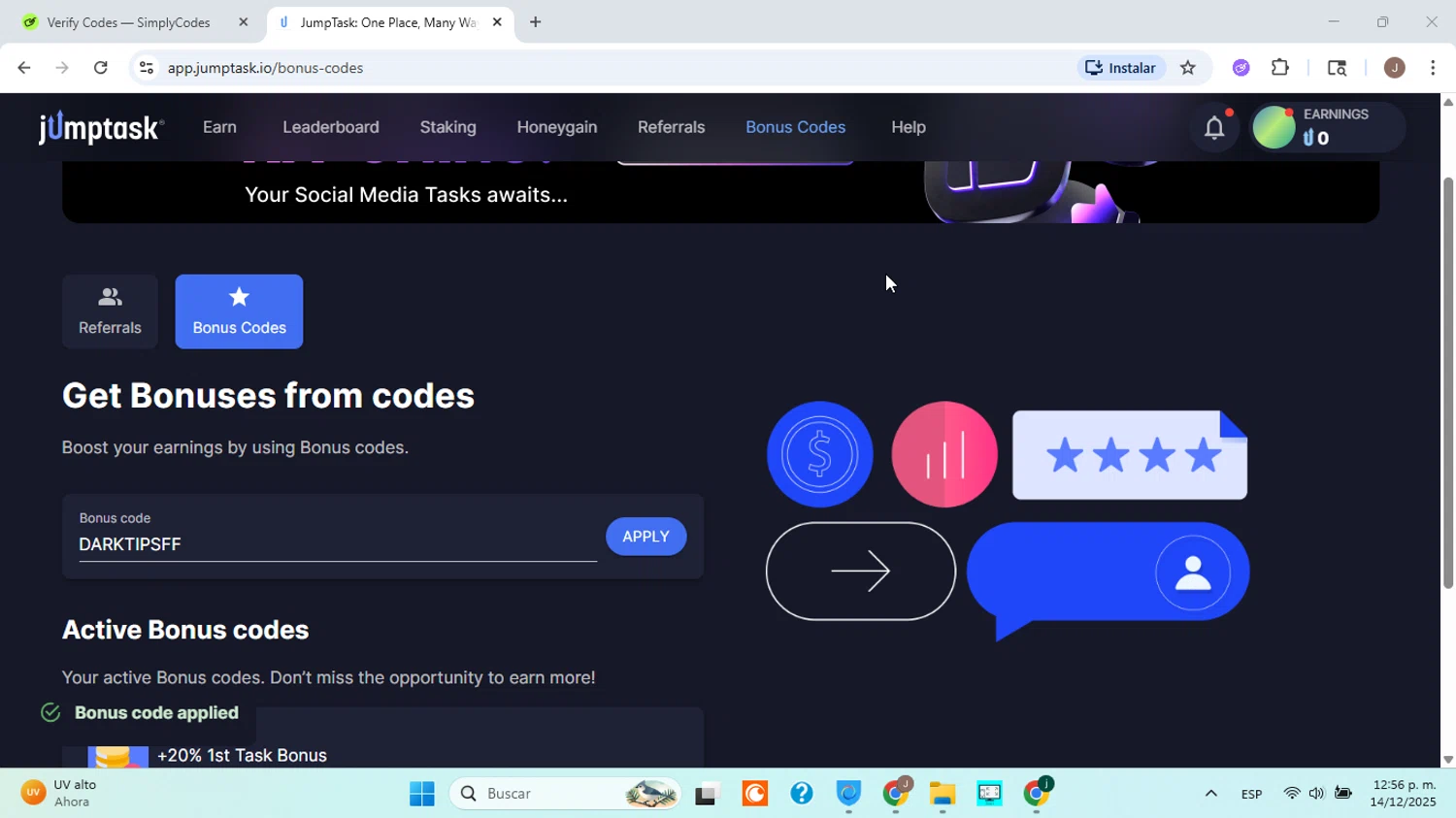 JumpTask.io promo code screenshot showing code DARKTIPSFF applied at JumpTask.io checkout page. Uploaded by SimplyCodes community member ABHF23 on Dec 14, 2025