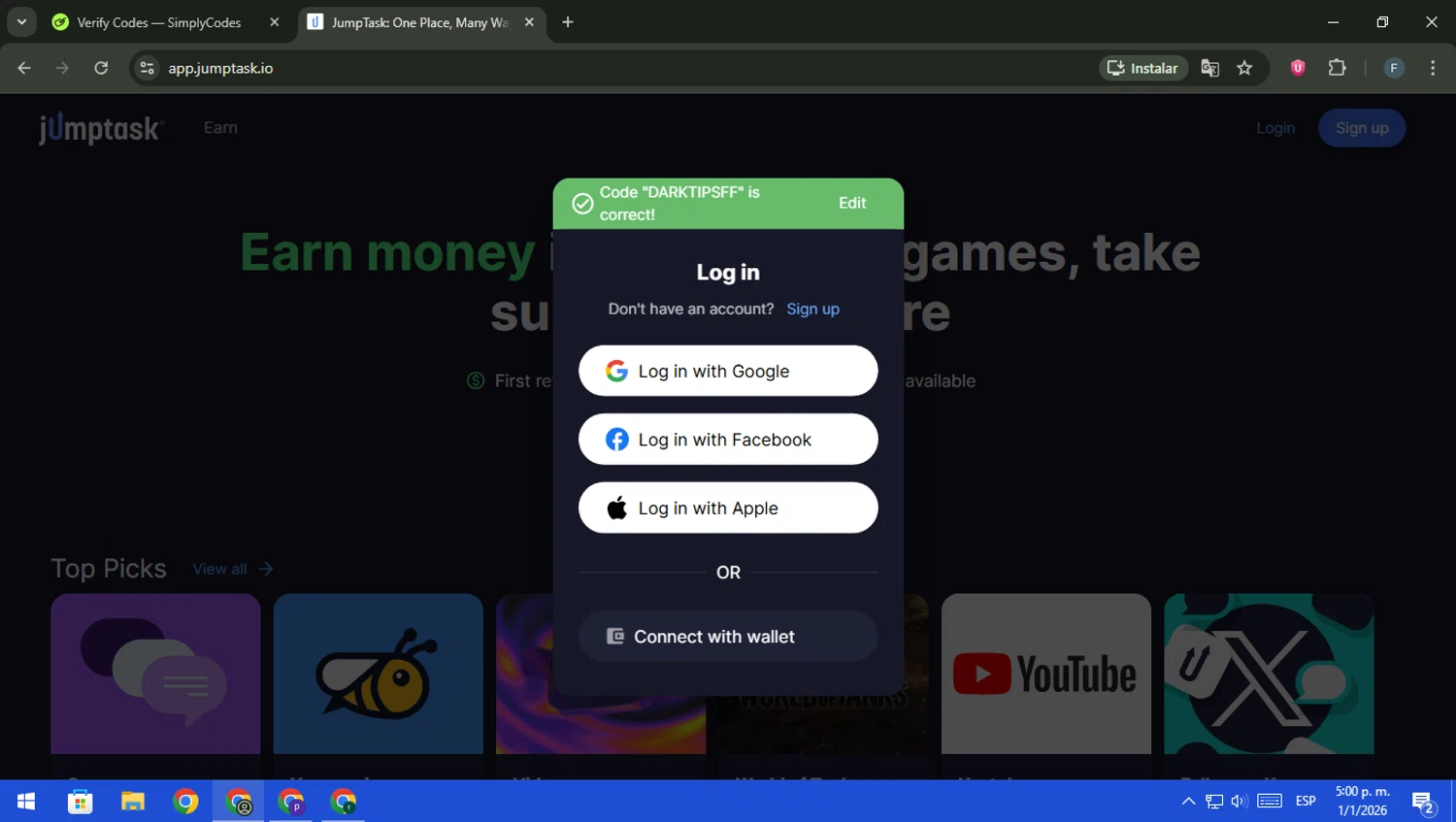 JumpTask.io checkout page showing JumpTask.io promo code box | Screenshot taken by SimplyCodes community member on Jan 1, 2026