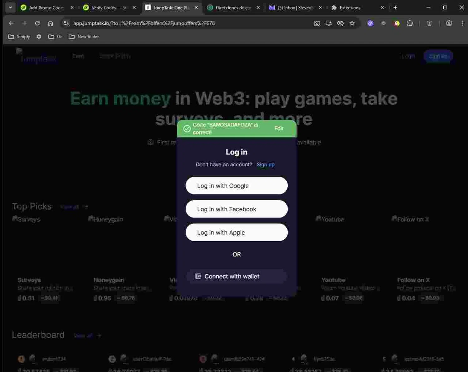 JumpTask.io promo code screenshot showing code BANOSADAFOZA applied at JumpTask.io checkout page. Uploaded by SimplyCodes community member Deadpool on Nov 14, 2025